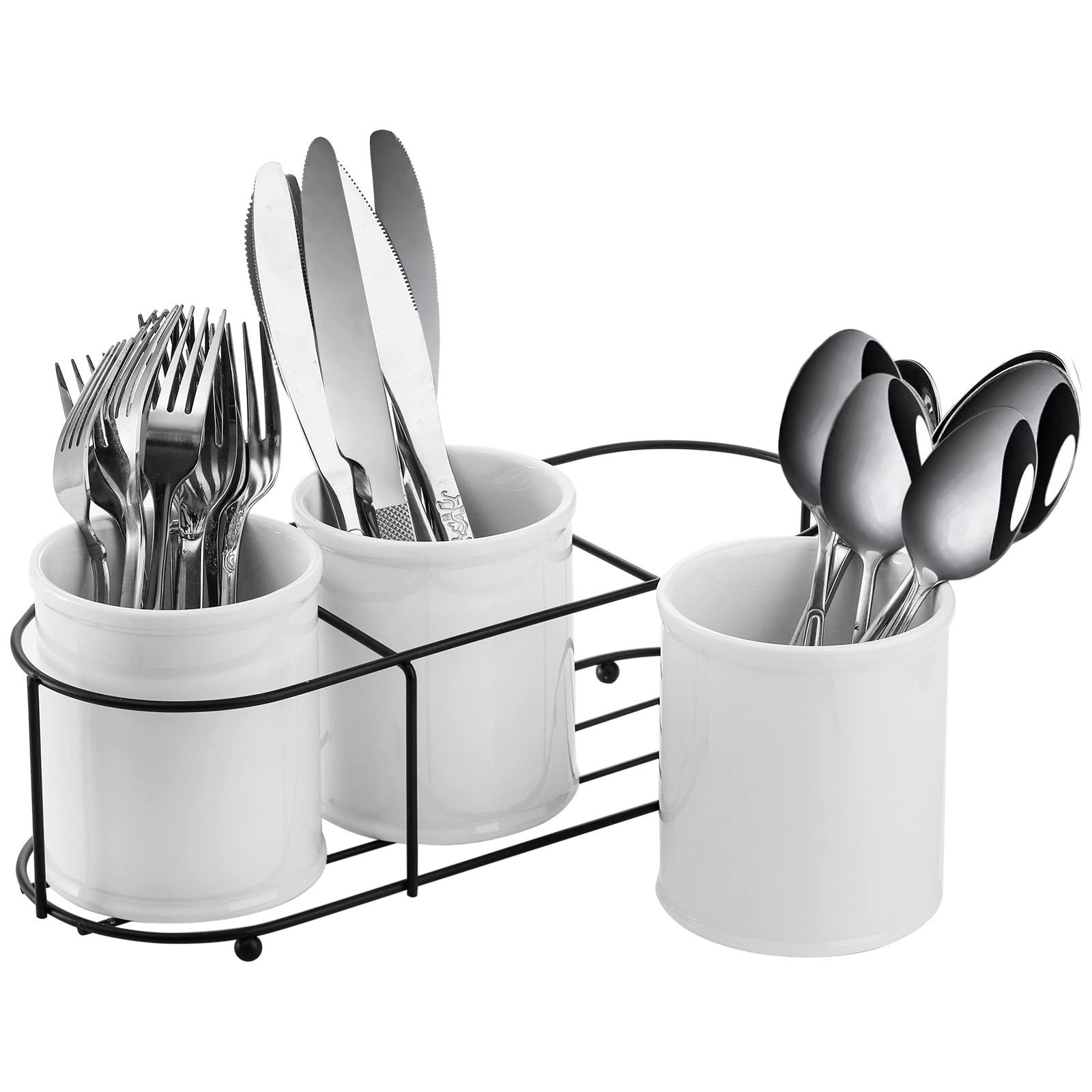 Bekith ceramic utensil caddy side view saves counter space with compact design