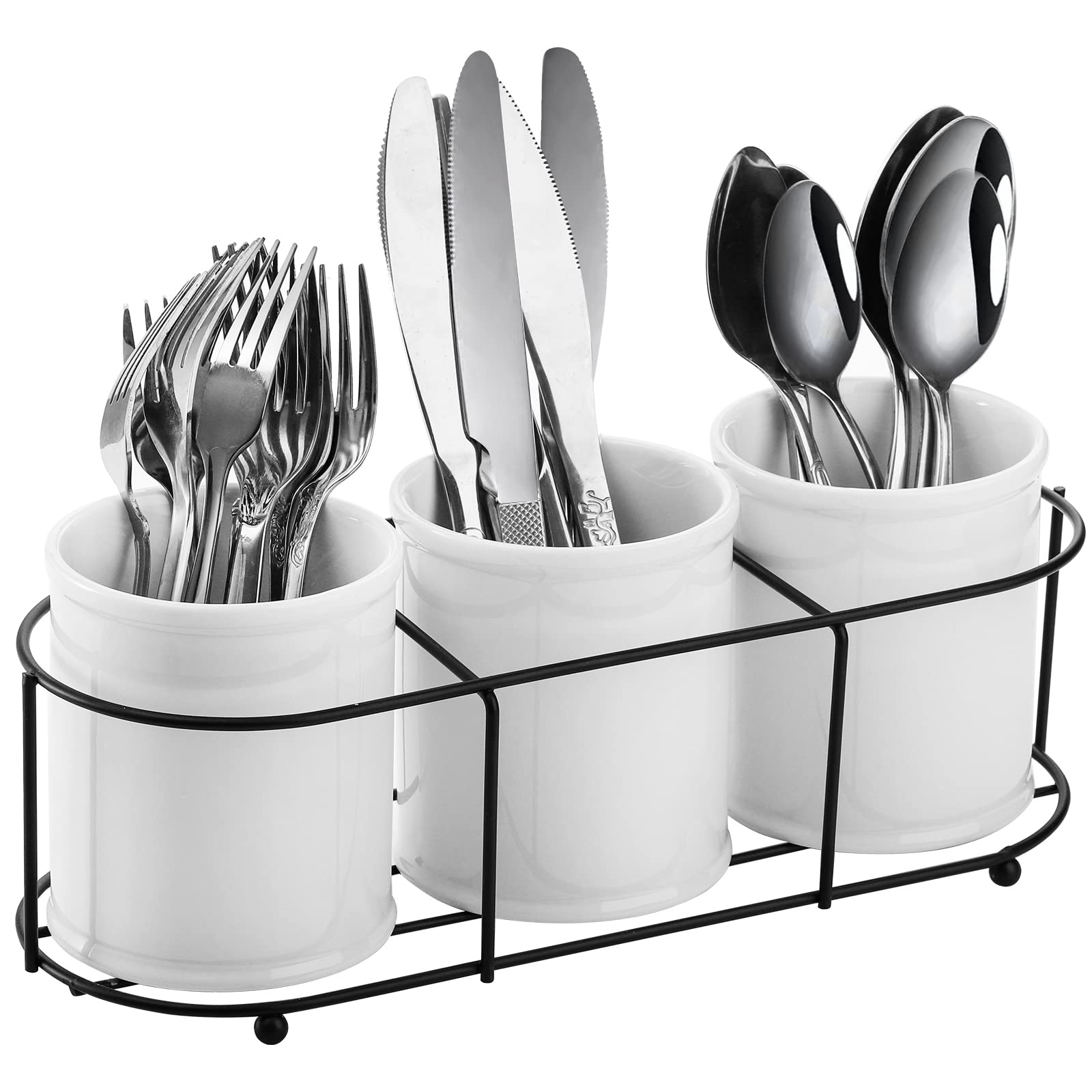 Bekith ceramic utensil caddy top view keeps spoons and forks neatly organized for easy access