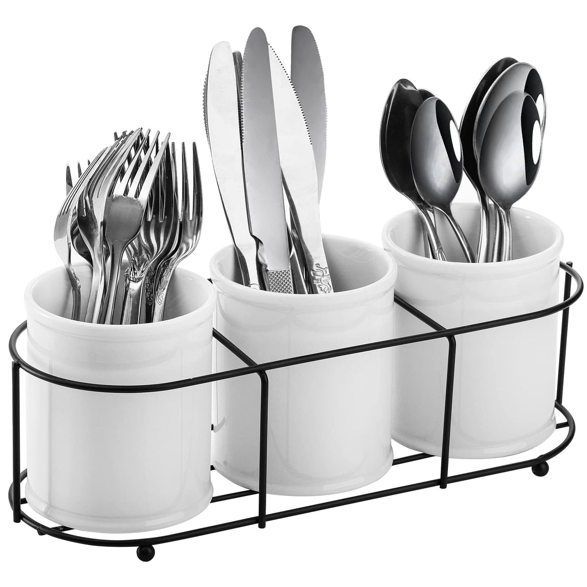 Bekith ceramic utensil caddy top view keeps spoons and forks neatly organized for easy access