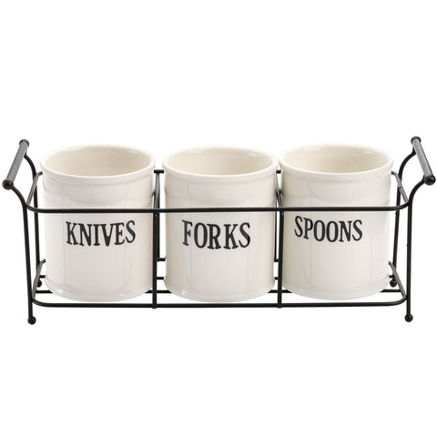 Bekith ceramic utensil caddy white with fork holder for orderly prep.