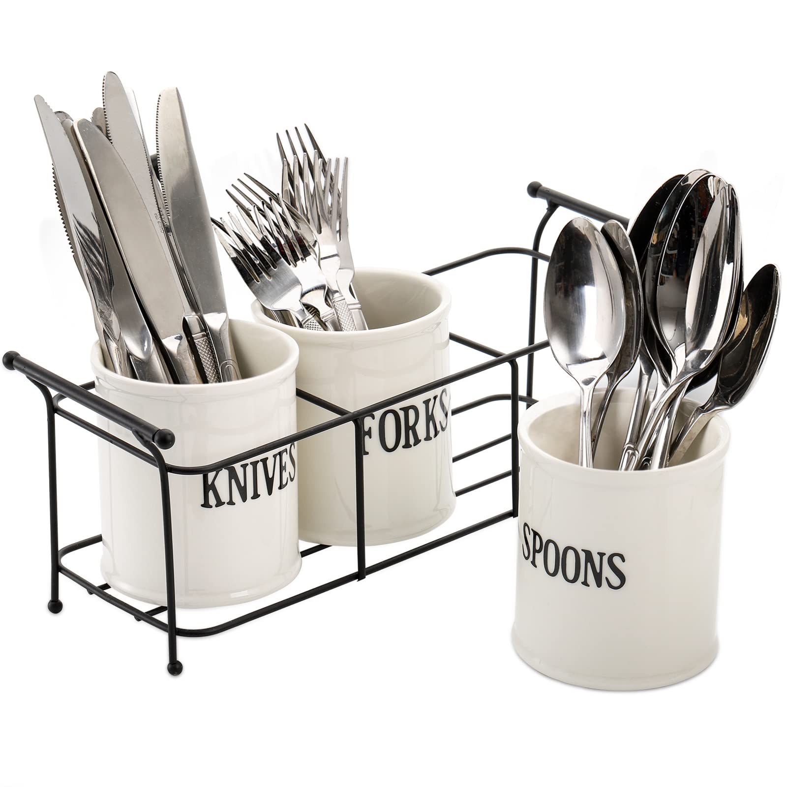 Bekith ceramic utensil caddy white with knife holder for tidy prep.