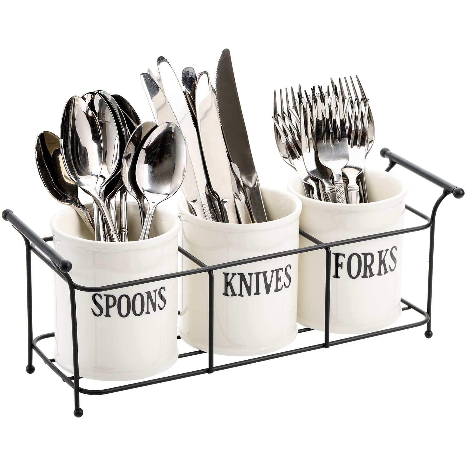 Bekith ceramic utensil caddy with spoon holder keeps counter organized.