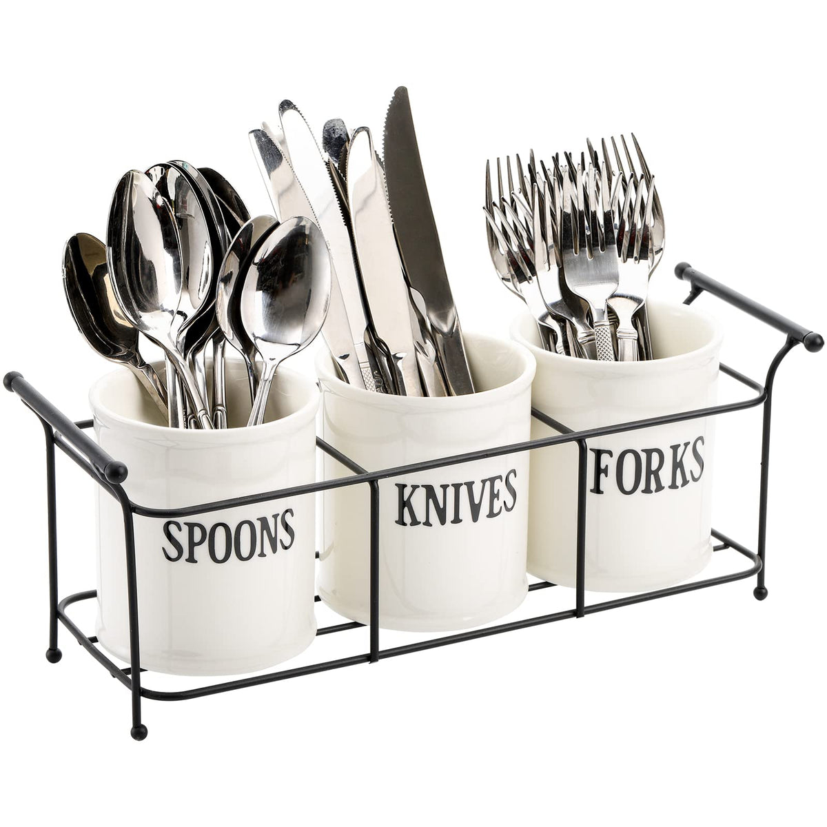 Bekith ceramic utensil caddy with spoon holder keeps counter organized.