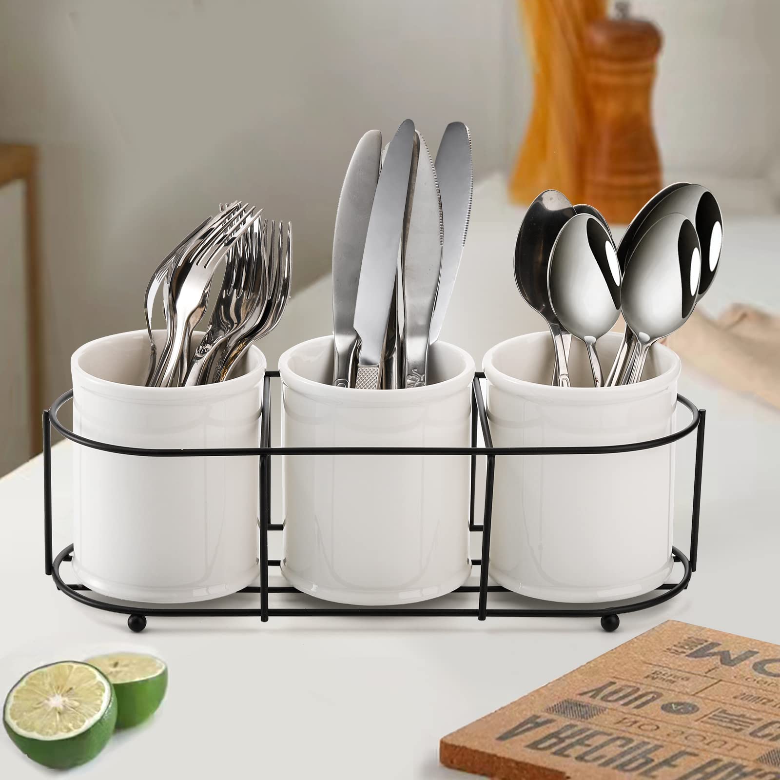 Bekith flatware caddy in a kitchen cabinet demonstrates organized storage for parties