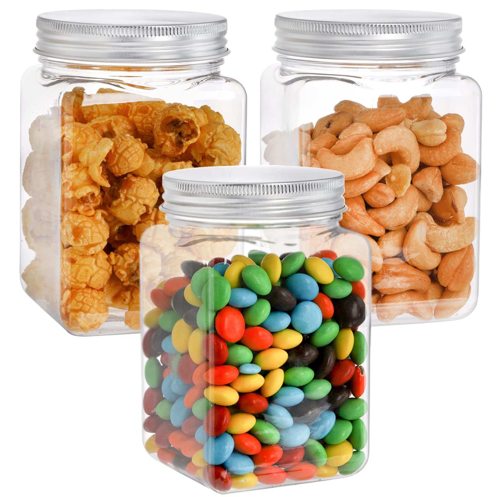 Clear jars ideal for dry foods, allowing quick content visibility.