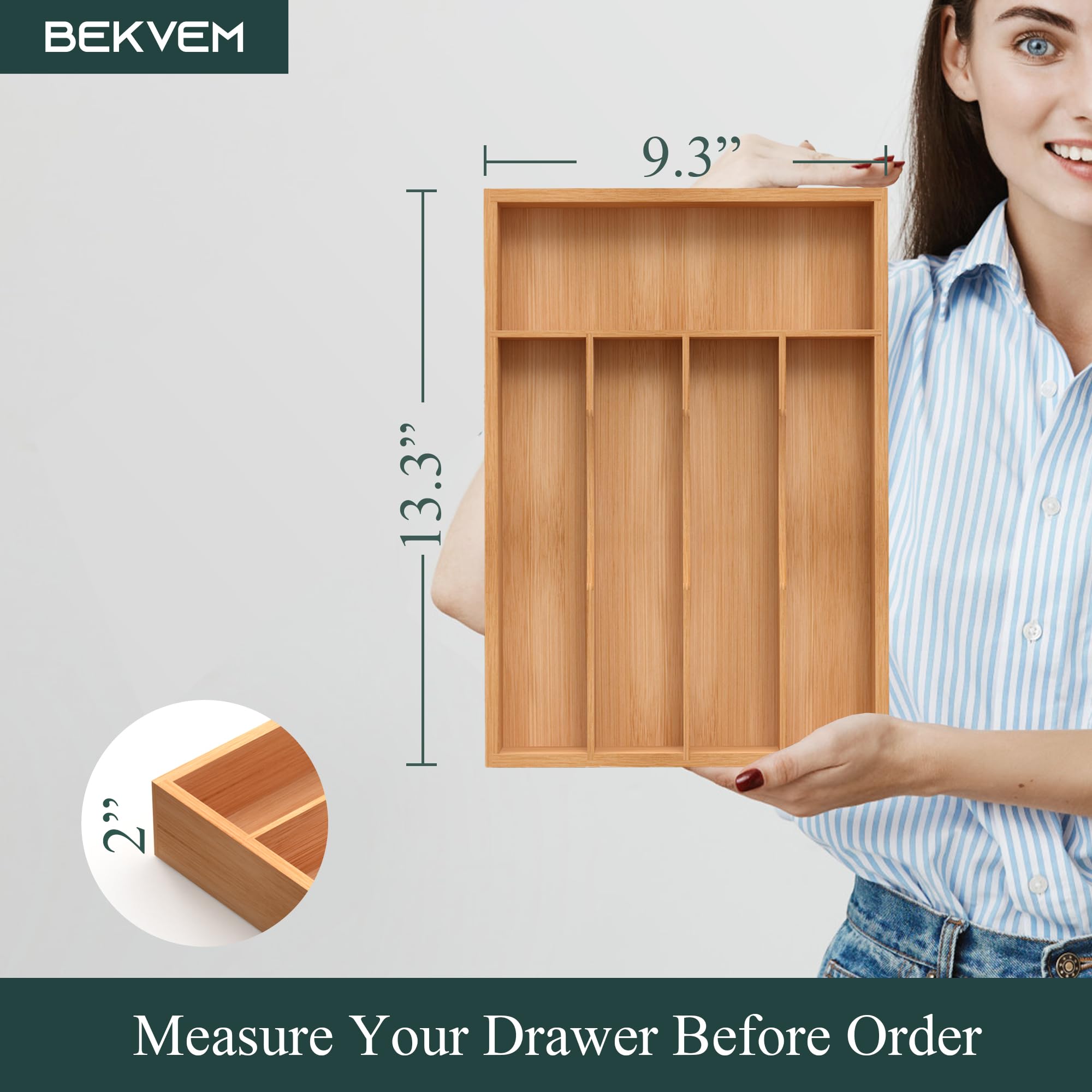 BEKVEM bamboo silverware organizer easy wipe clean finish keeps it looking pristine.