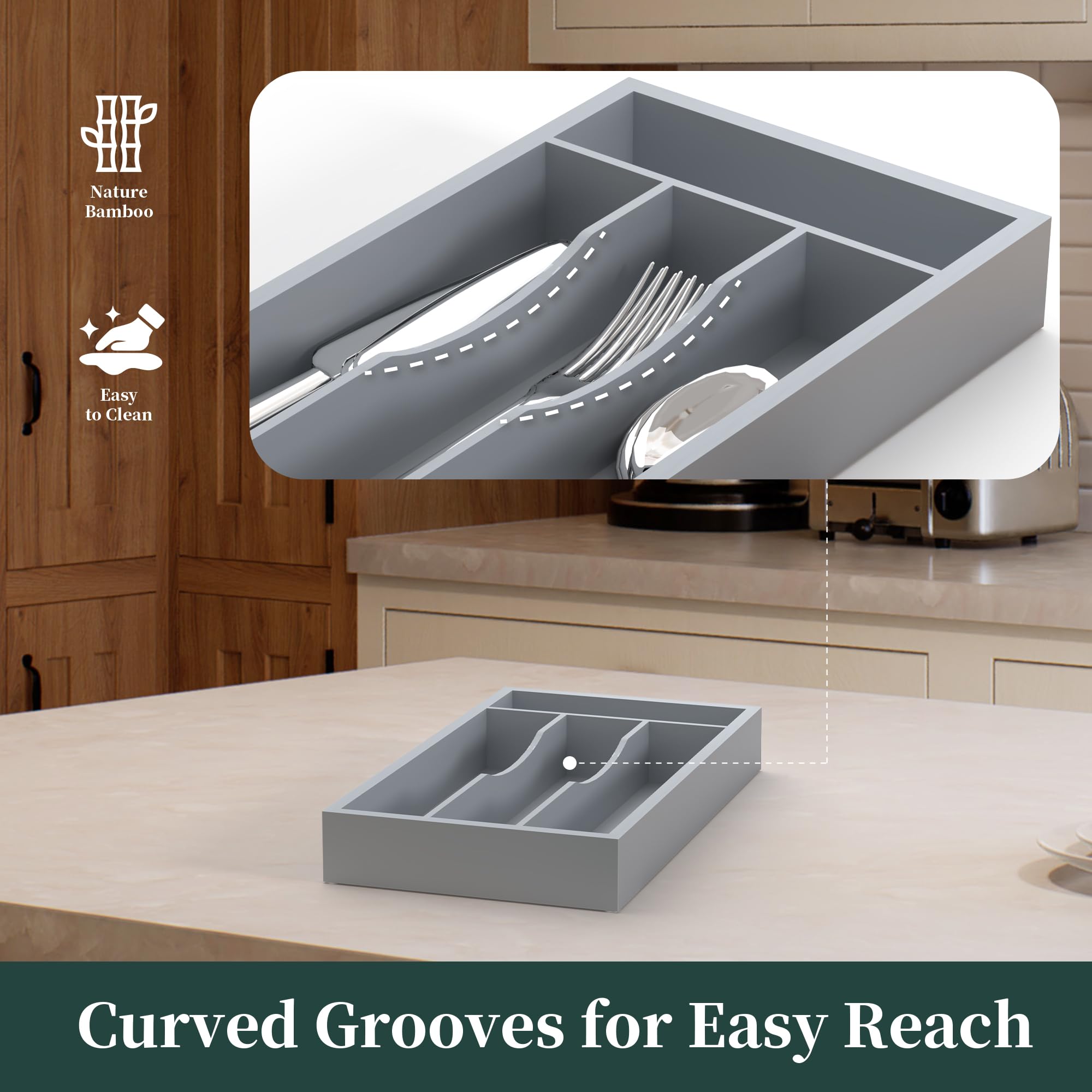 BEKVEM silverware organizer curved grooves keep spoons and forks in place