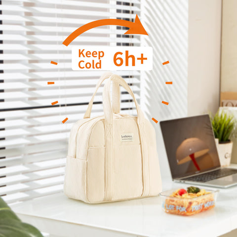 Belaven lunch bag with 15-can capacity shown open for on-the-go meal prep.