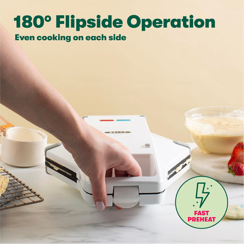 180-degree flip feature promotes even browning across waffles