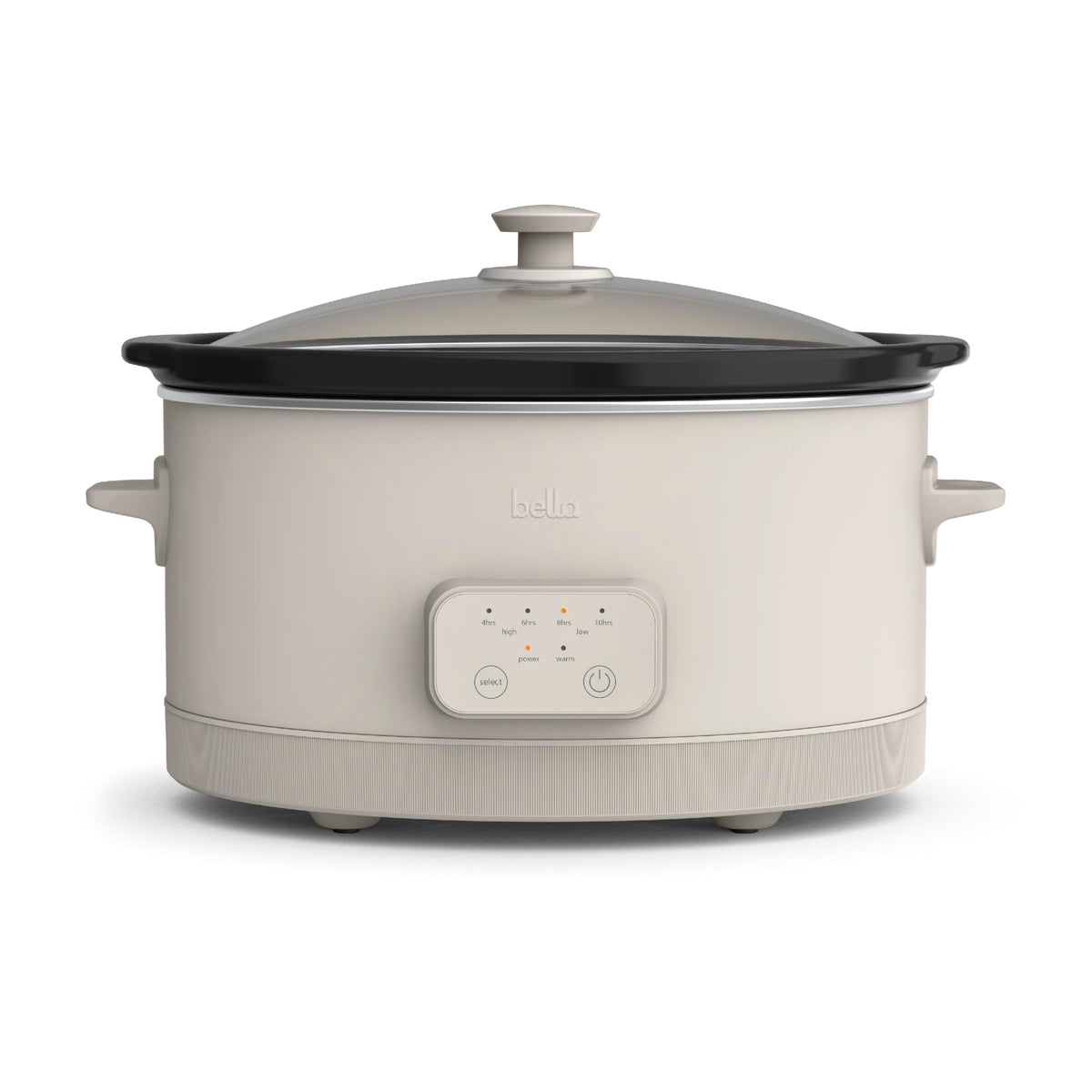 BELLA 6qt slow cooker ceramic pot with nonstick coating for easy cleanup.