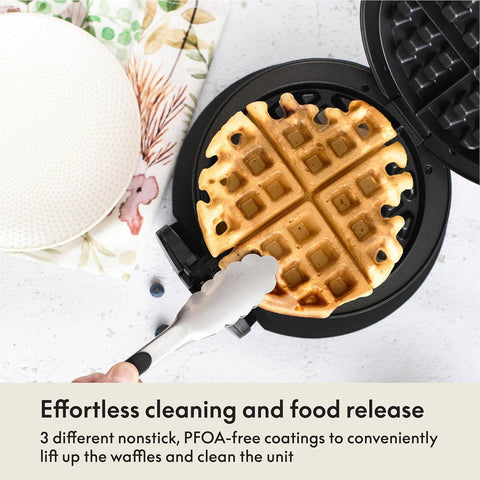 BELLA Classic rotating waffle maker cool-touch handles prevent burns during flipping.