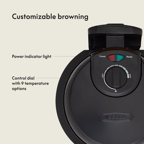 BELLA Classic rotating waffle maker nonstick plates enable easy release and quick cleanup.