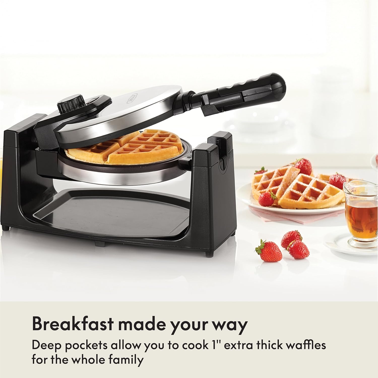 BELLA Classic rotating waffle maker ready light indicates heat readiness