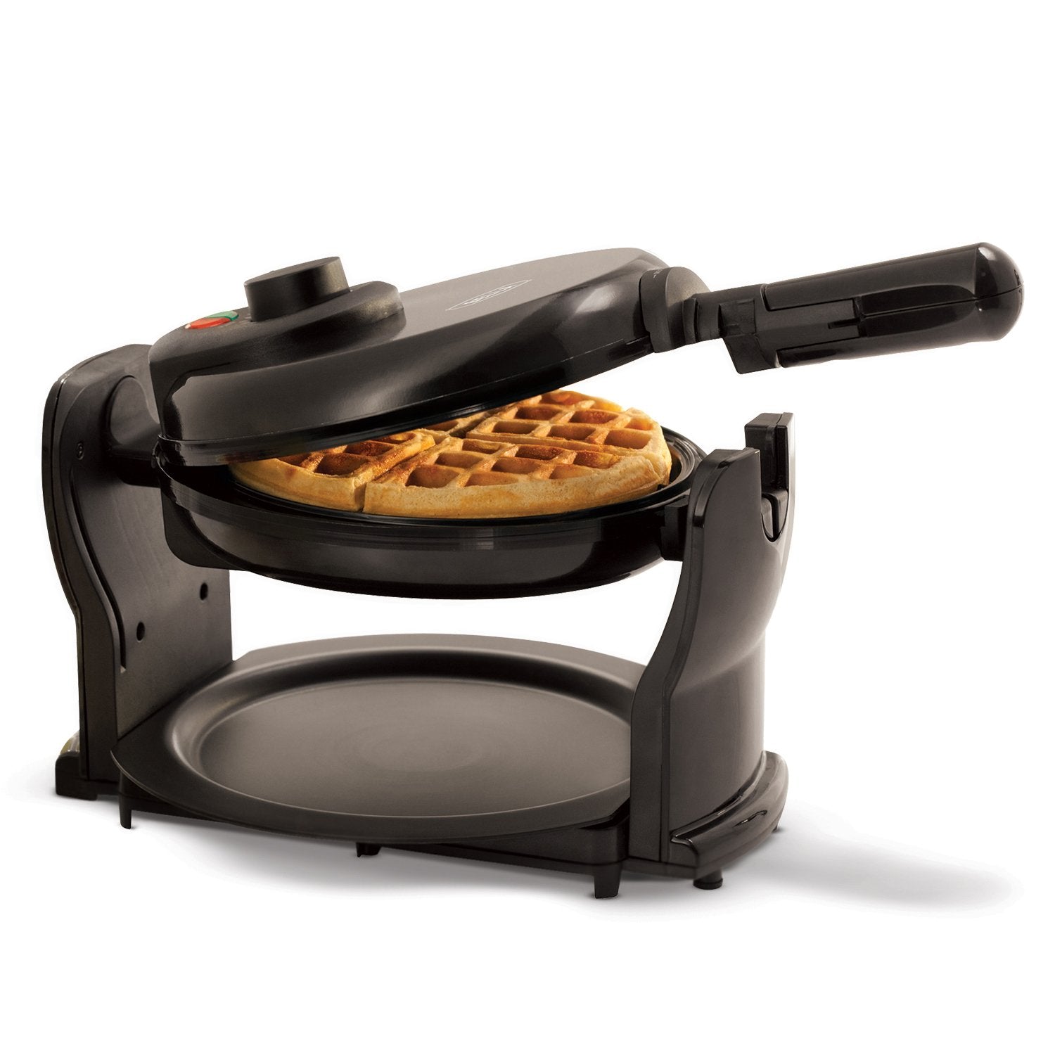 BELLA Classic rotating waffle maker top view highlighting compact design for small kitchens.