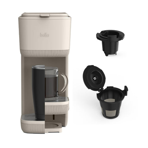 Bella single-serve coffee maker compact design on kitchen counter.