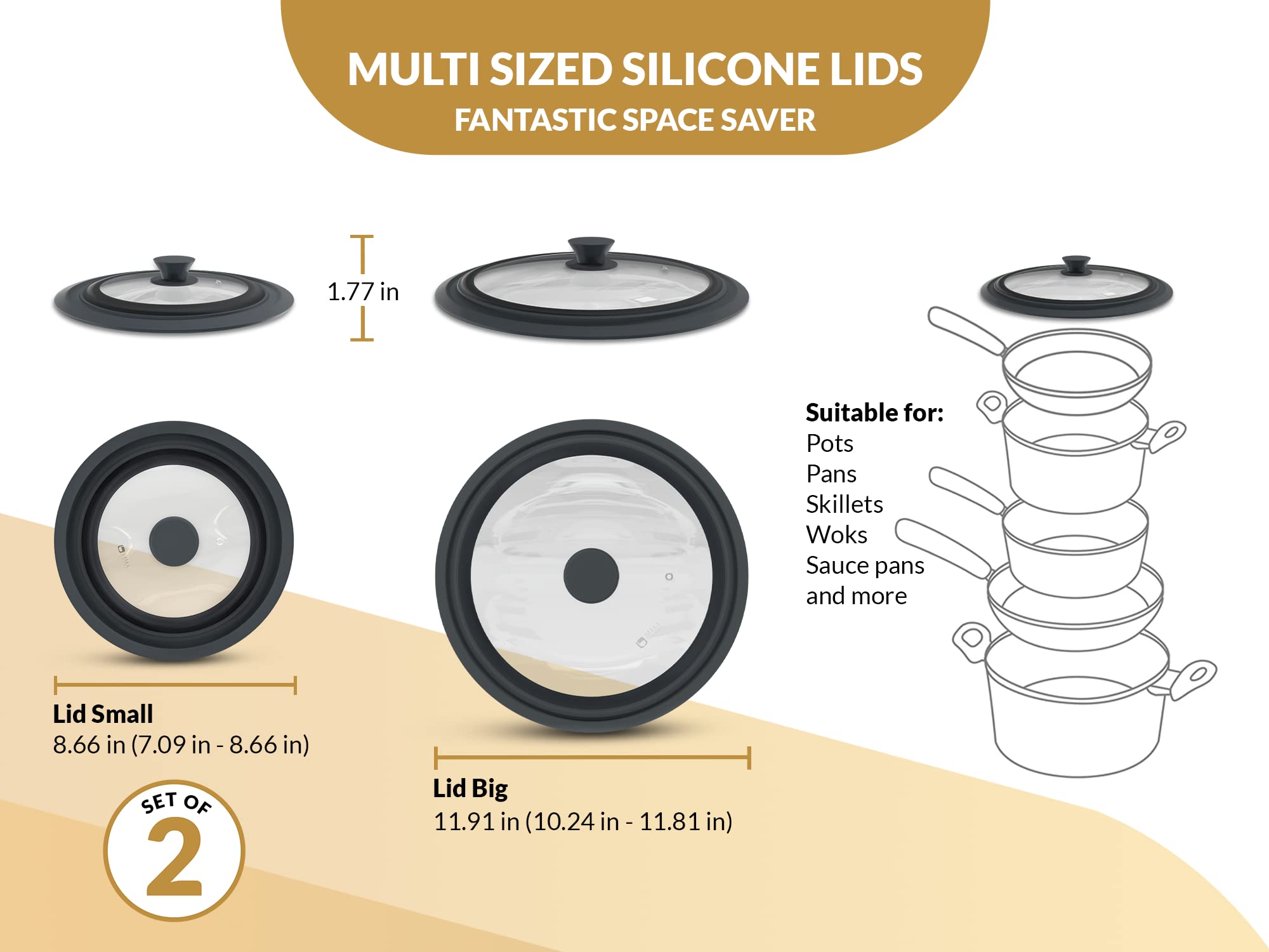 Bella Cooks universal lid on an 8in pan with steam vent for safer simmering.