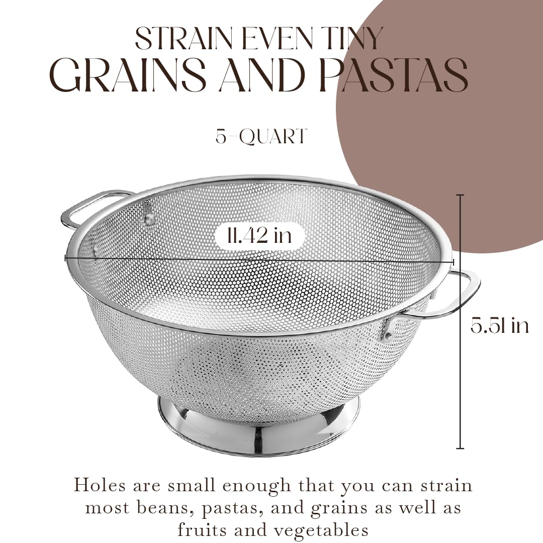 Bellemain 5 Qt colander with handles offers a secure grip during meal prep.
