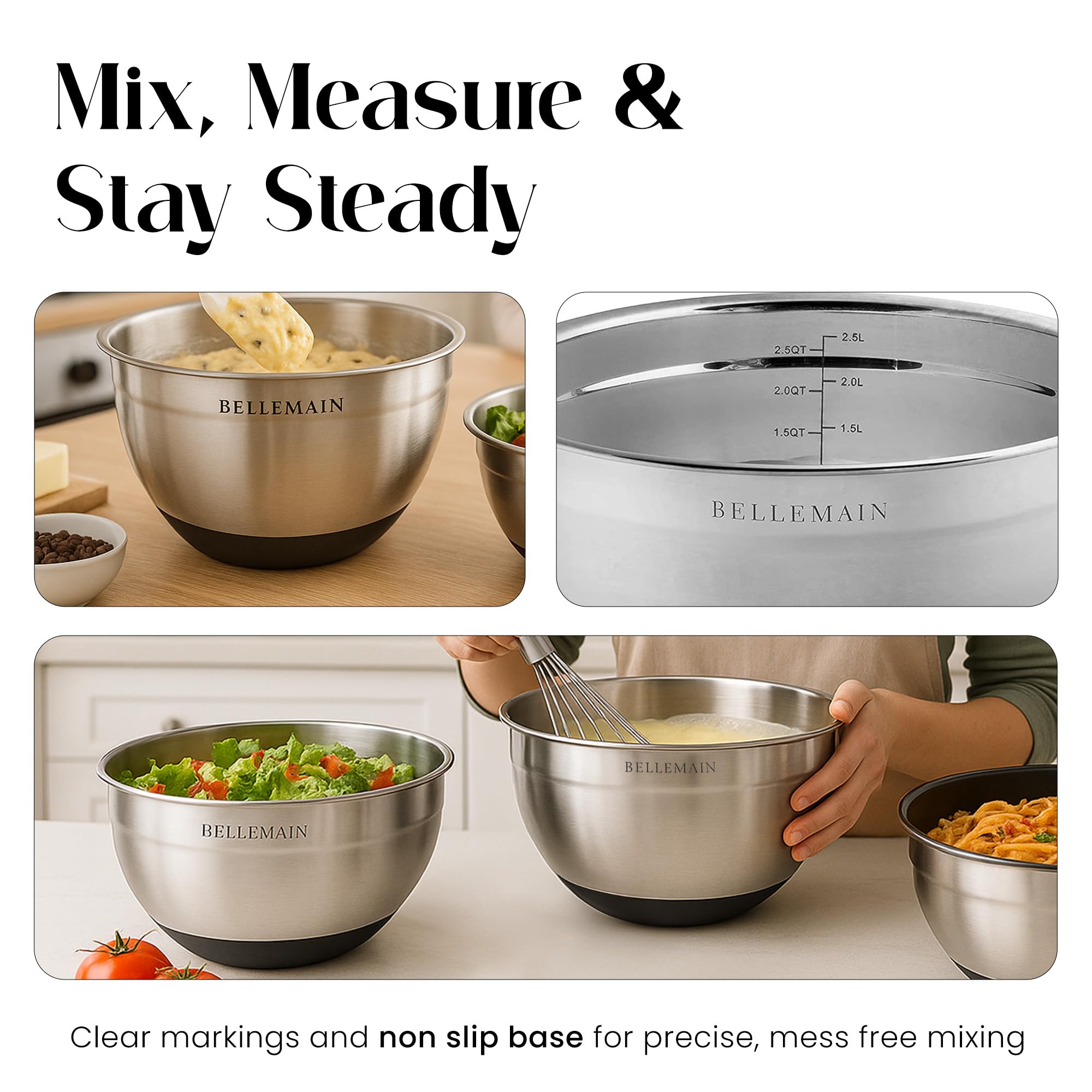 Bellemain bowls for baking and meal prep ready for whisking and tossing