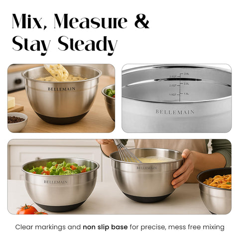 Bellemain bowls for baking and meal prep ready for whisking and tossing