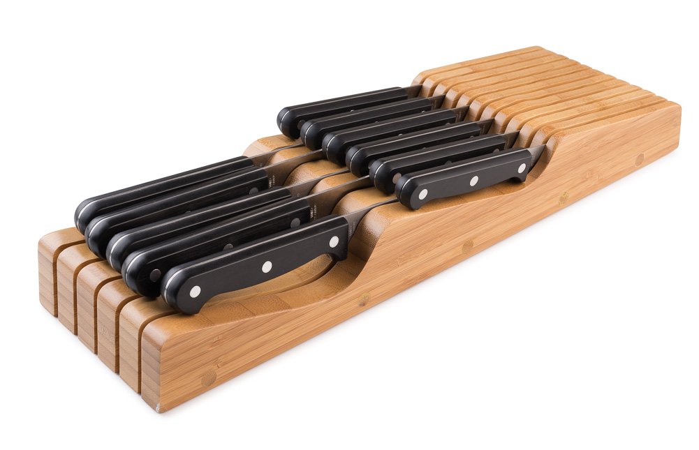 Top view of Bellemain drawer knife block in finished bamboo