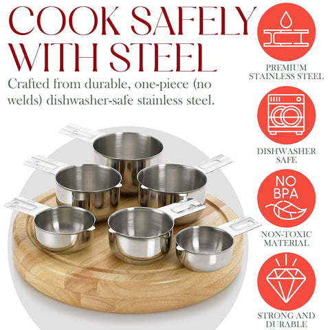 Bellemain flat-bottom measuring cups provide stable placement on countertops.