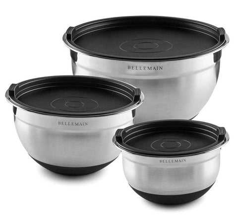 Bellemain mixing bowls with lids set shown closed for freshness and mess-free prep