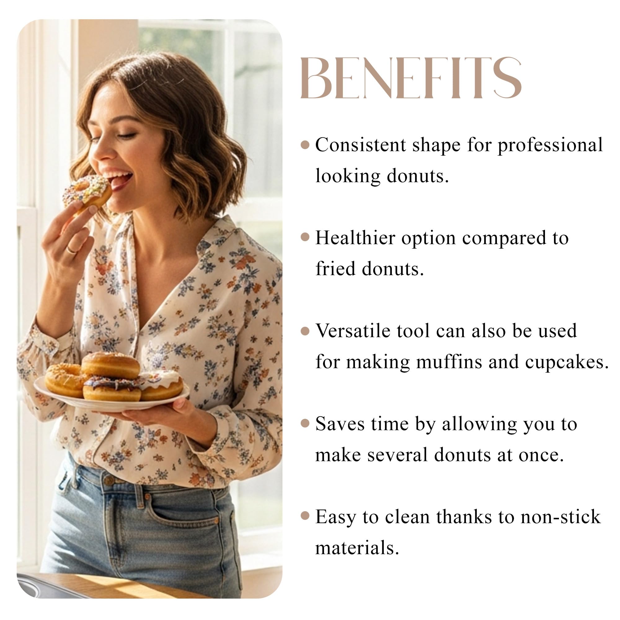 Bellemain Premiere Donut Pan highlights 3 inch deep cavities for ample batter space.