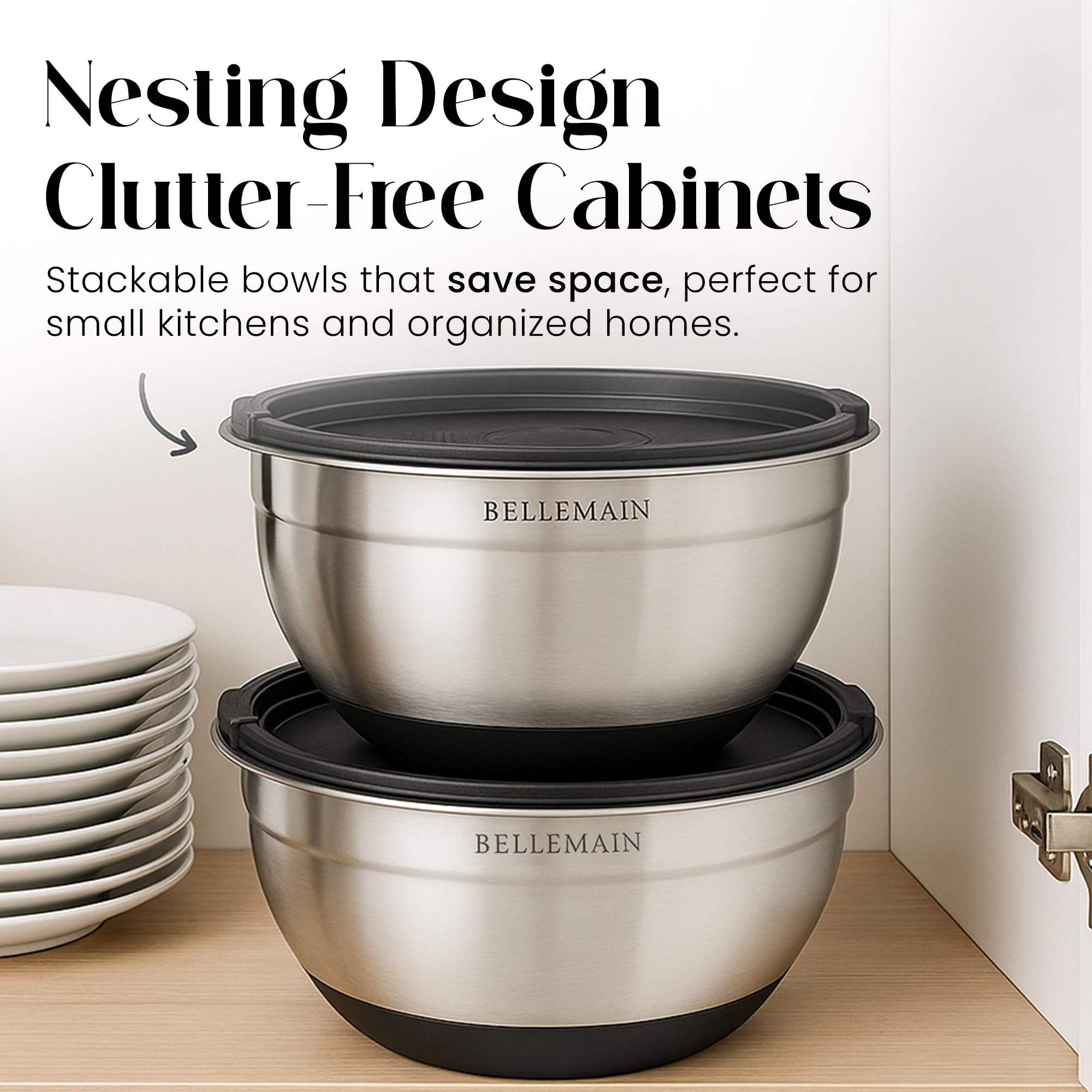 Bellemain rust-resistant, dishwasher-safe bowls ready for cleanup after cooking