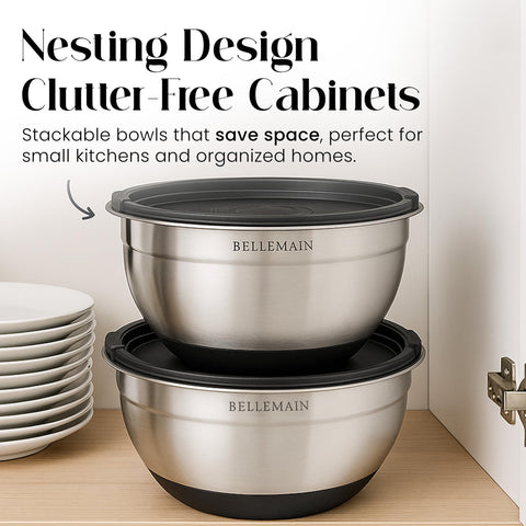 Bellemain rust-resistant, dishwasher-safe bowls ready for cleanup after cooking