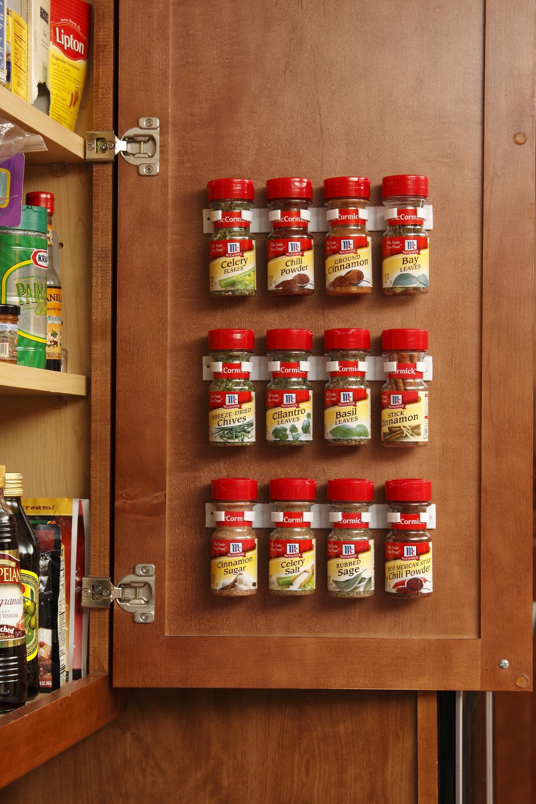 Bellemain spice-gripper line-up with labels facing outward for quick identification.