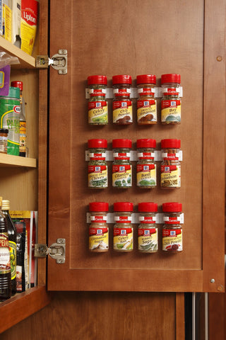 Bellemain spice-gripper line-up with labels facing outward for quick identification.