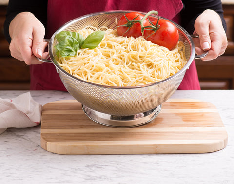 Bellemain colander with stable draining ring base prevents tipping during use.