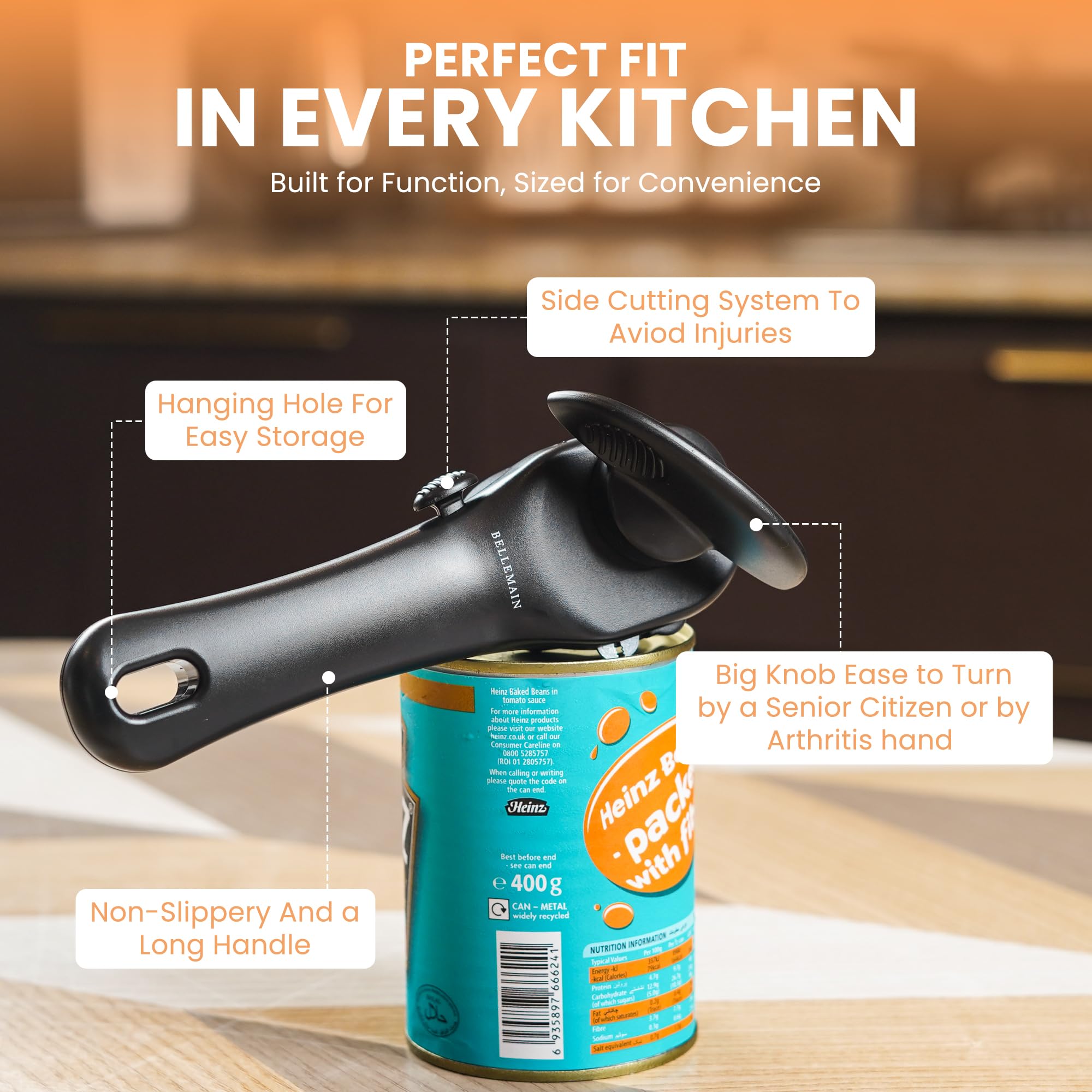 Bellemain easy-turn handle enables smooth, effortless opening.