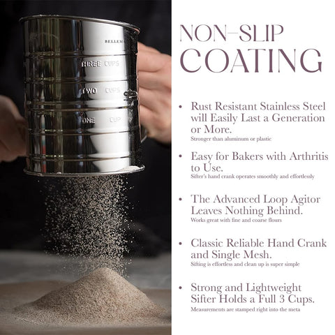Bellemain stainless steel sifter resists rust for long-lasting kitchen use.