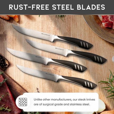 Bellemain stainless steel dishwasher-safe knives simplify cleanup after meals.
