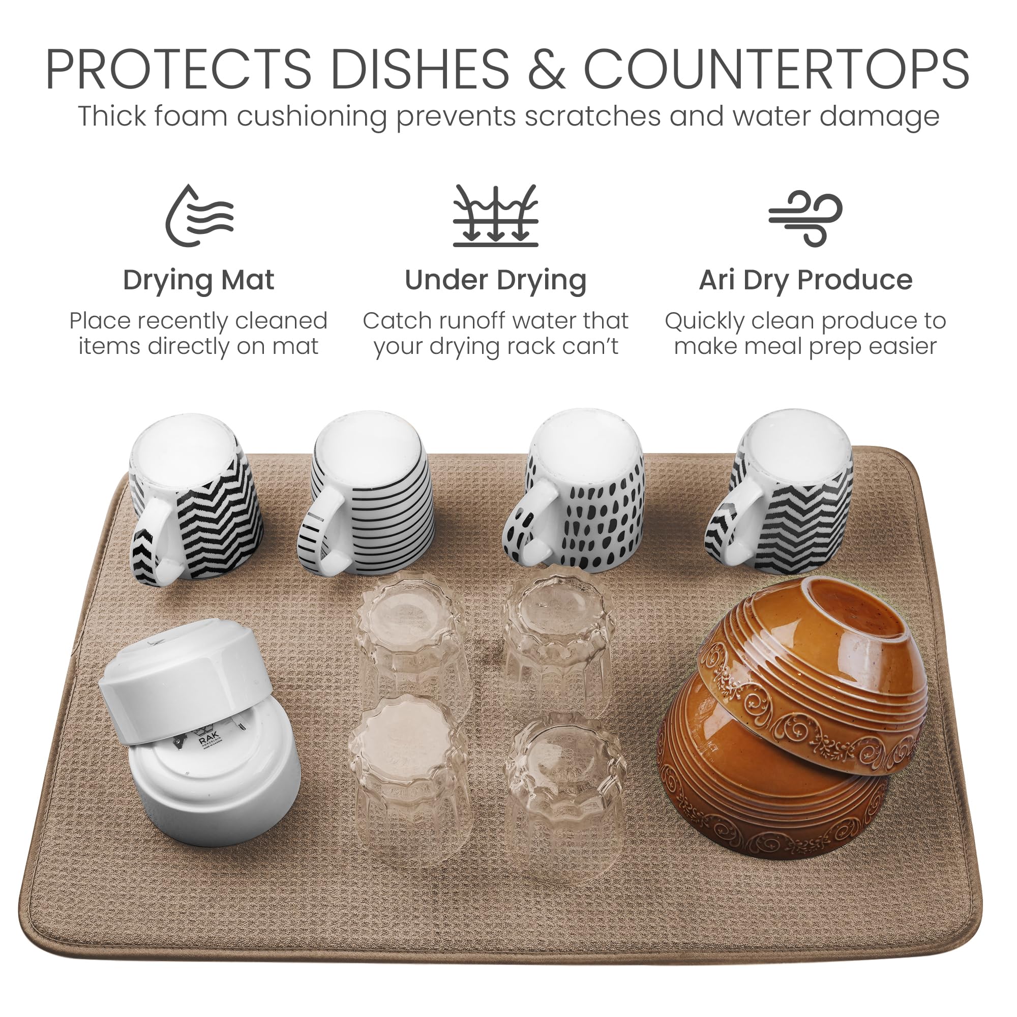 Bellemain XXL dish mat displays 3-ply design with odor resistance.