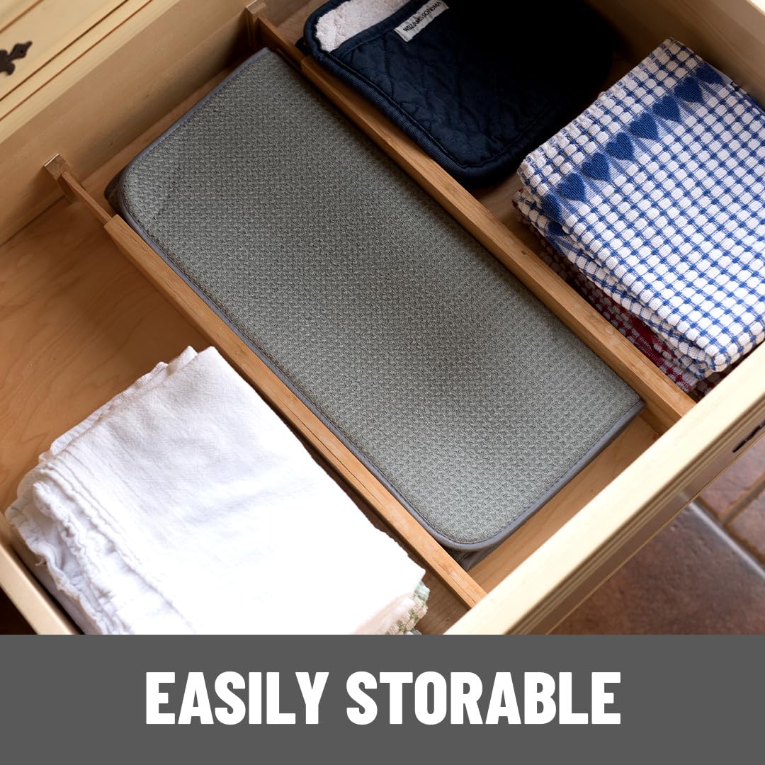 Bellemain XXL dish mat foldable-storage-hang-tag offers easy storage when not in use.