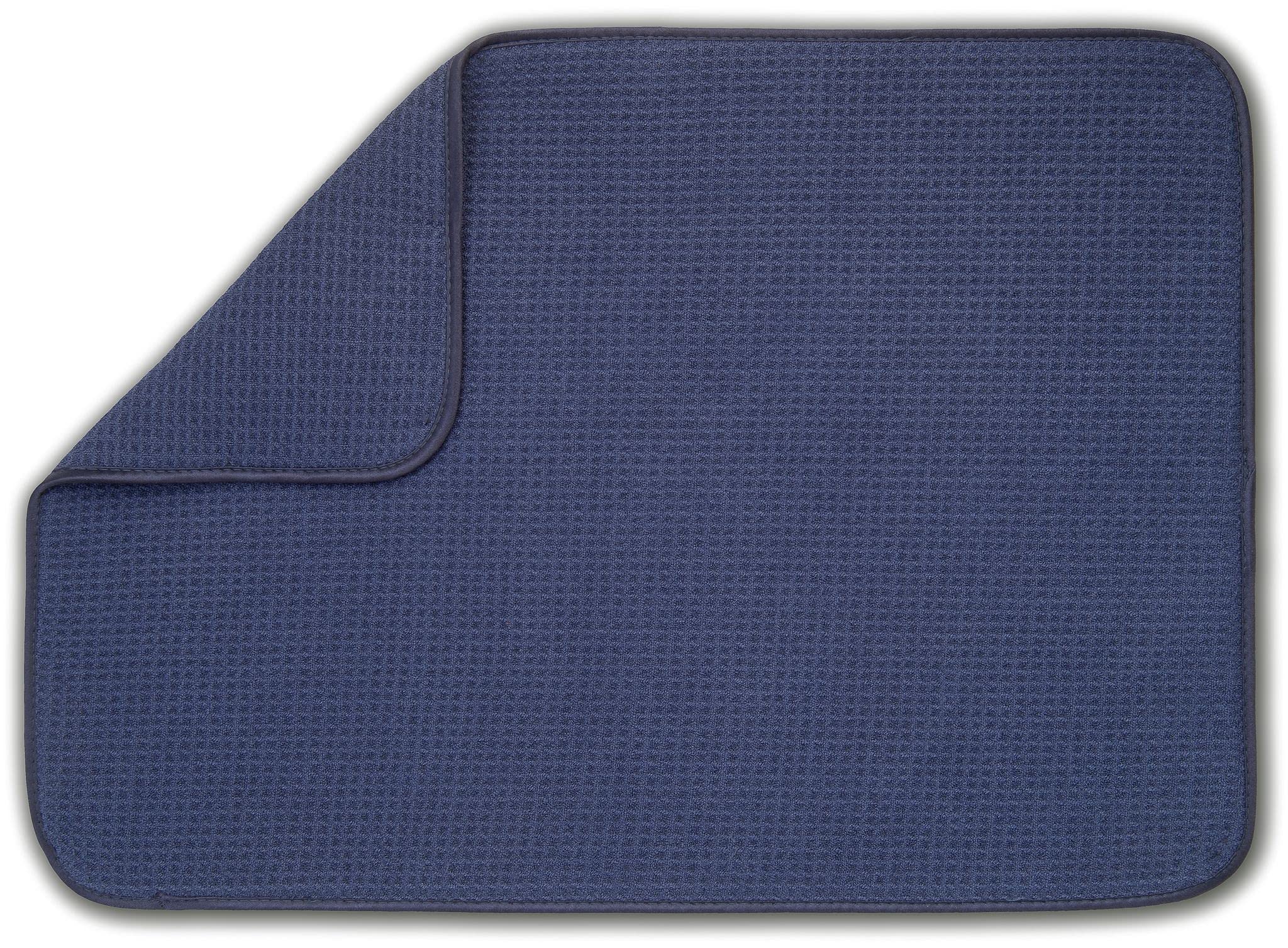 Bellemain XXL dish mat in navy safely fits a full sink of dishes.