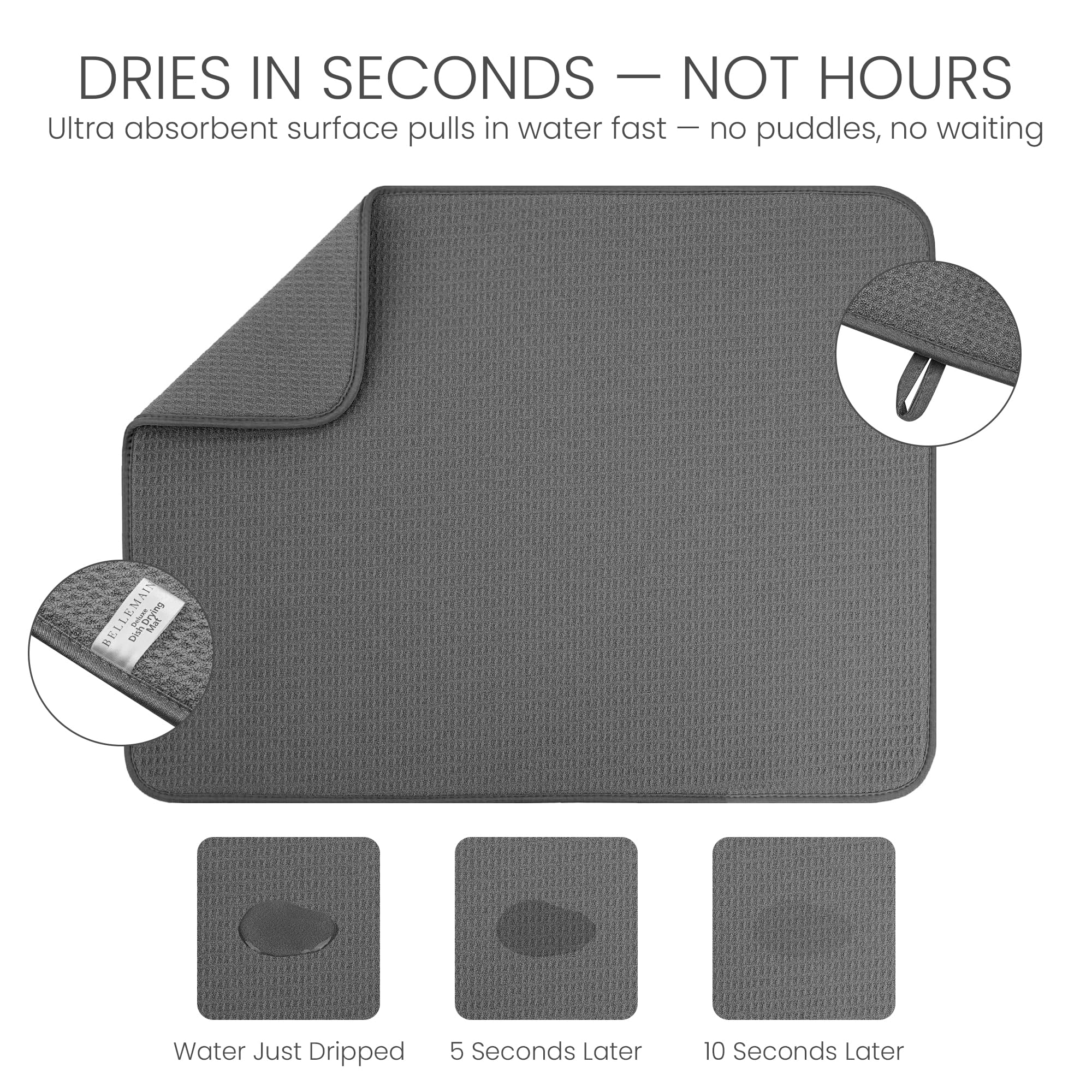 Soft microfiber core of Bellemain mat supports delicate glassware during drying