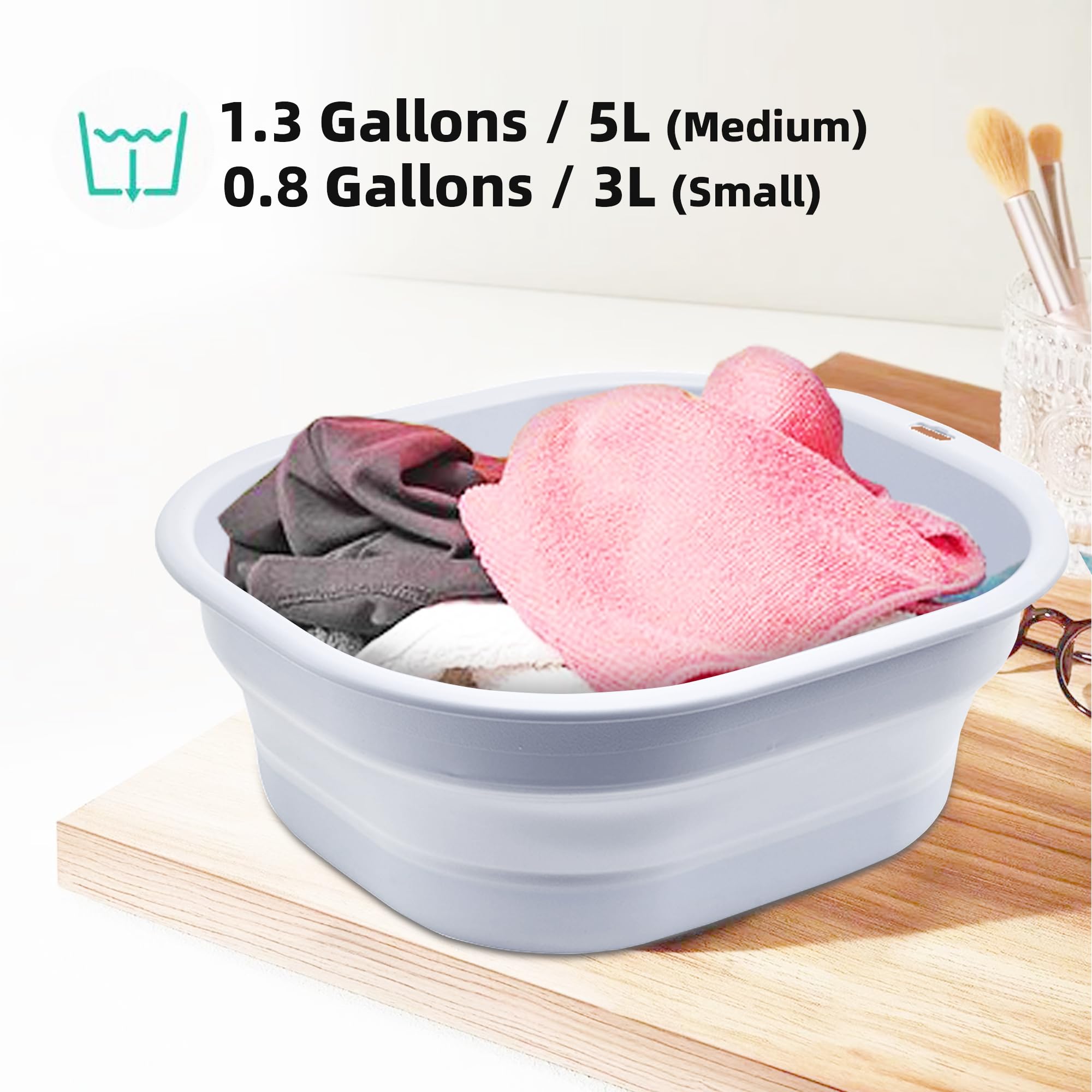 Bellglee collapsible wash basin folded to 1.5 inches for travel