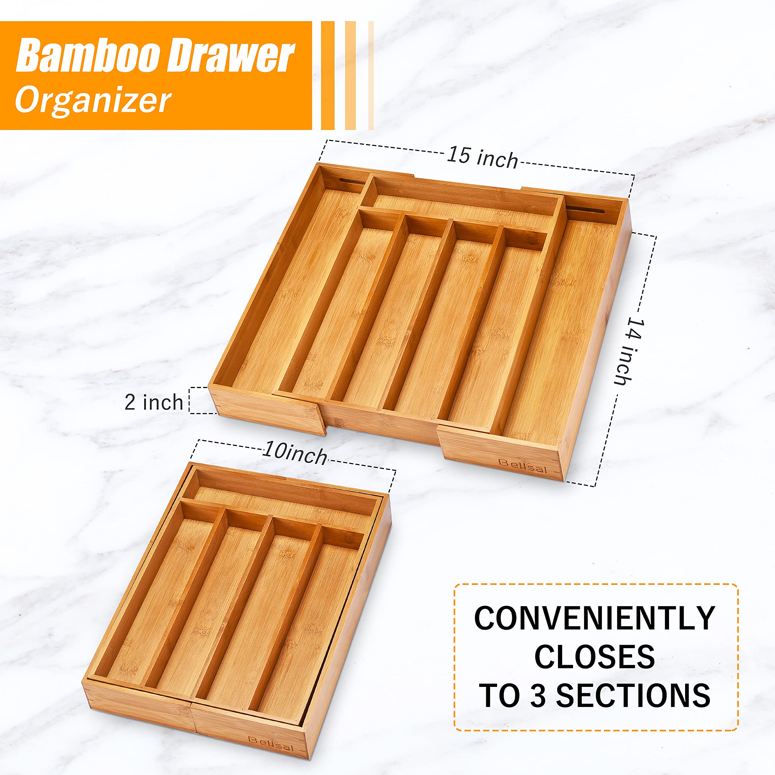 Bellsal bamboo drawer tray with smooth finish keeps utensils tidy