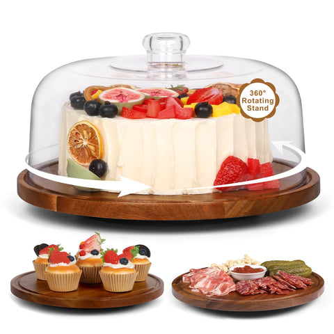 Bellsal cake stand with dome lid in acacia wood for secure cake display
