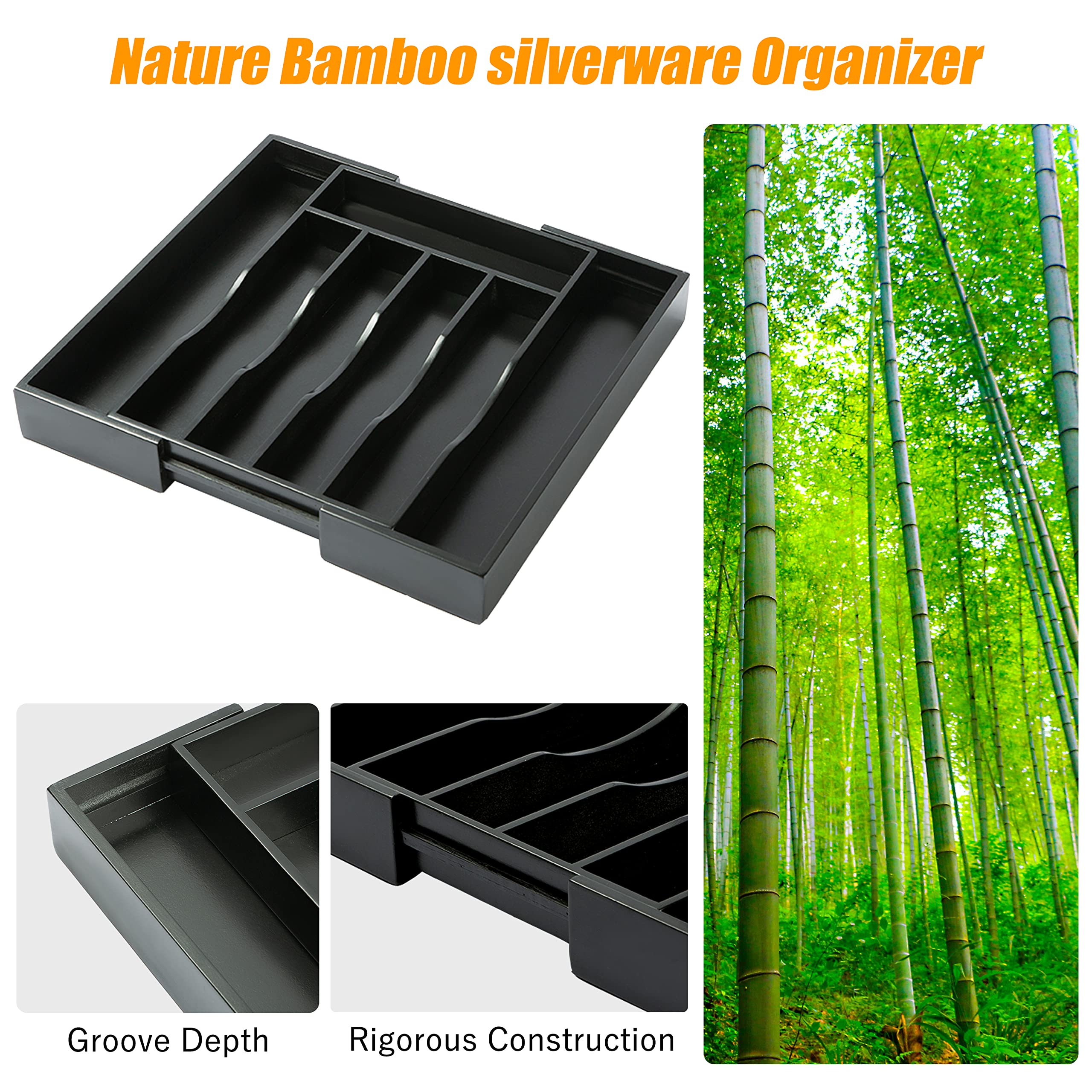 Bellsal compact bamboo cutlery tray fits small drawers.