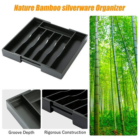 Bellsal compact bamboo cutlery tray fits small drawers.