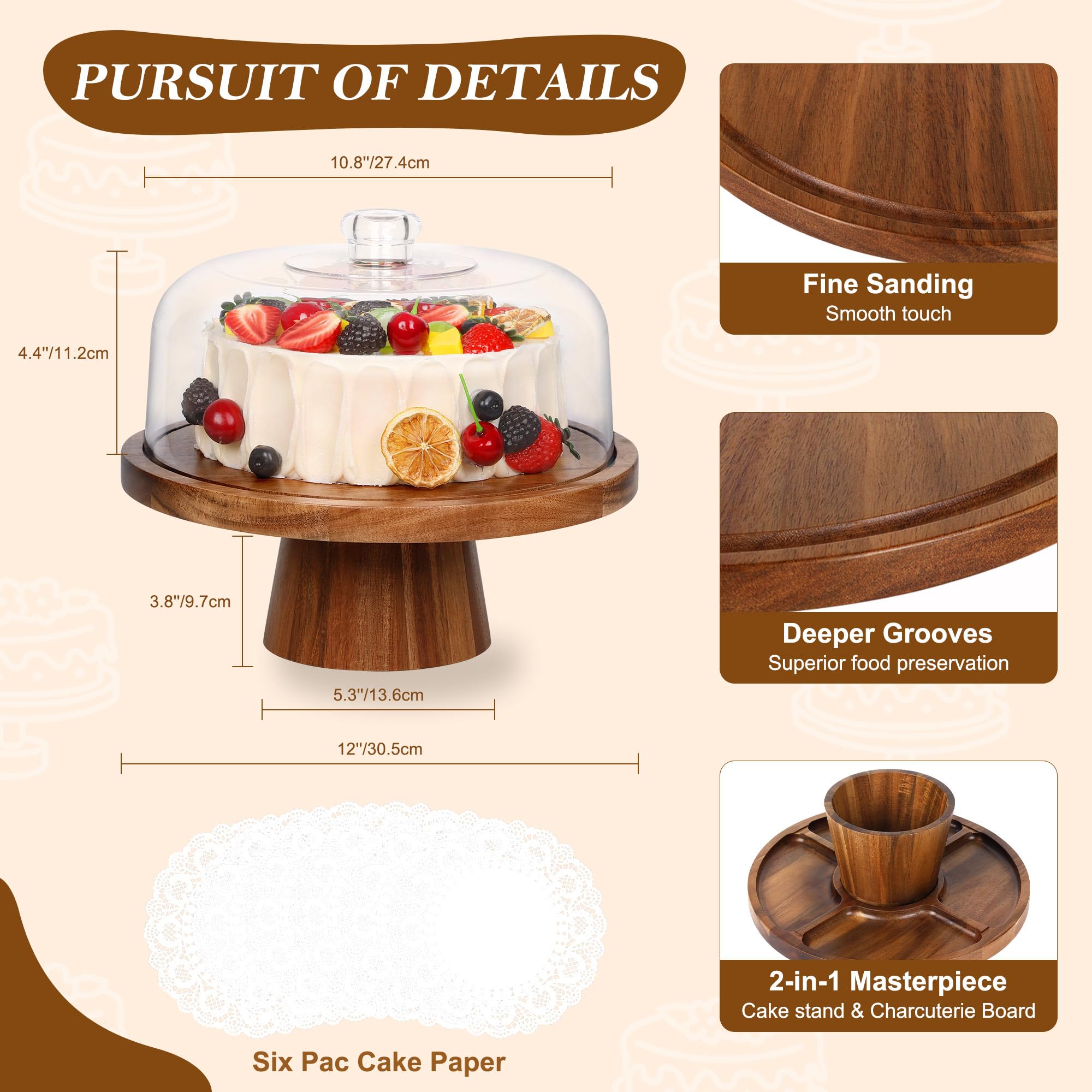 Bellsal detachable wood base adds versatile serving options for gatherings.