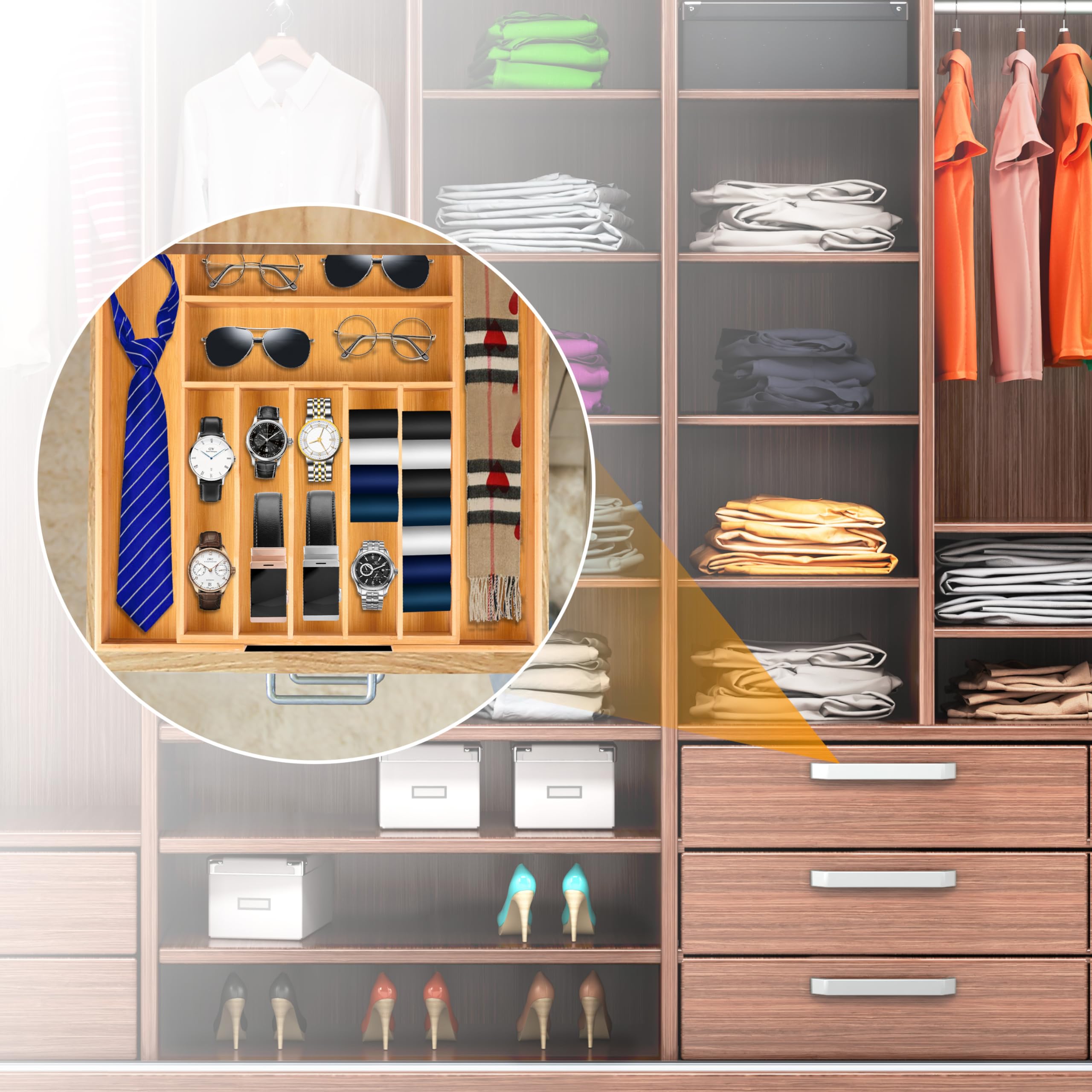 Bellsal handcrafted bamboo tray adds natural warmth to any drawer.