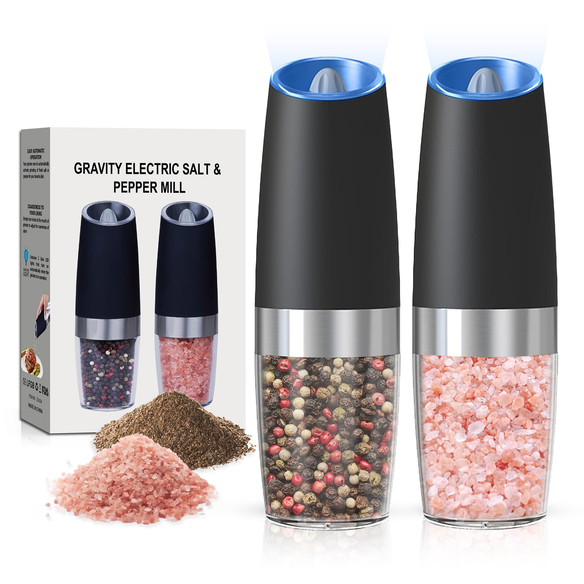 Belrigo battery-operated salt grinder with LED light for precise seasoning