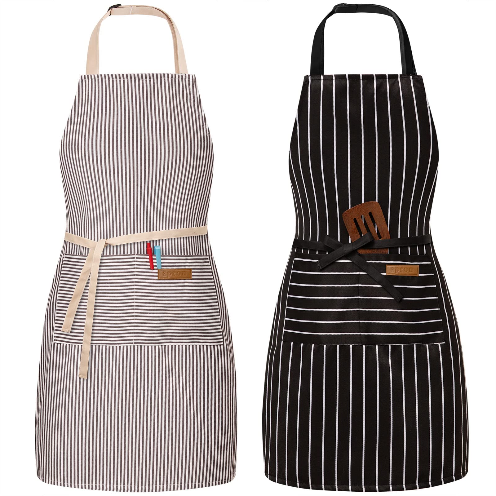 BeLuyi two-pack adjustable bib apron with front pockets for kitchen organization.