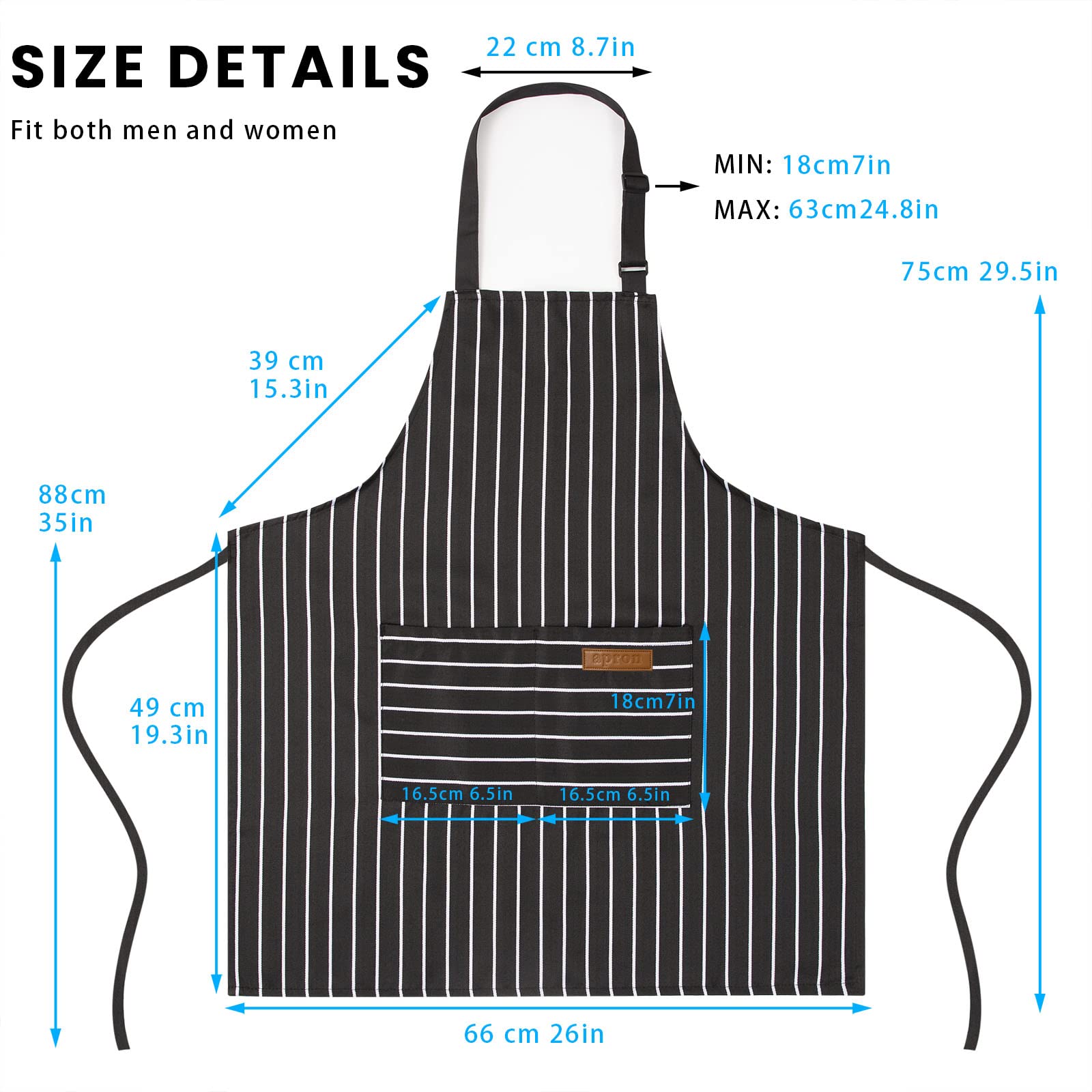 BeLuyi apron in black-brown stripes with stable neck strap for comfortable cooking.