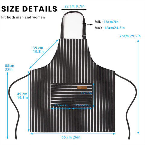 BeLuyi apron in black-brown stripes with stable neck strap for comfortable cooking.